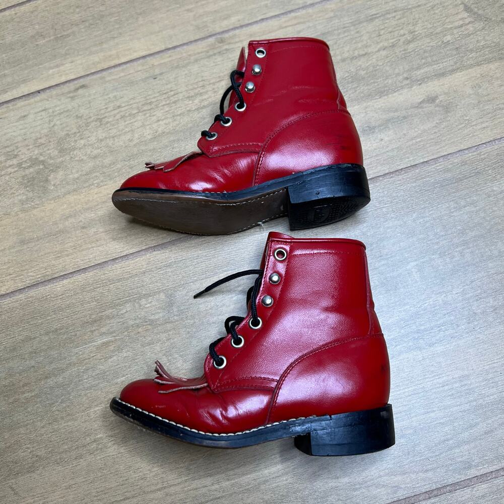 Vintage Justin Junior 503C Red Ankle Cowboy Western Lace-Up Boot Kids 9 D boho - Picture 5 of 13